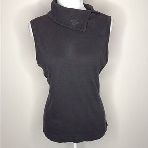 Vintage Harley Davidson Black Sleeveless Split Collar Top. XL